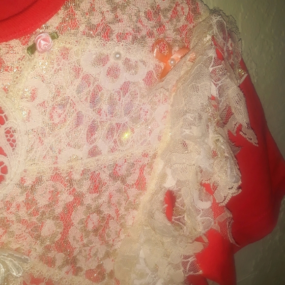 Custome Vintage Tshirt W/lace Embroidery & Pearls - Picture 5 of 5